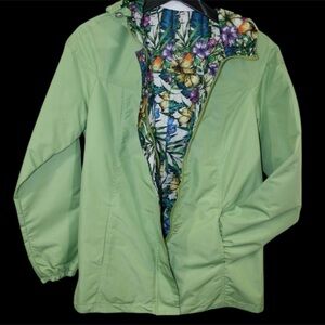 Susan Graver Light Green/Floral Women's Reversible Jacket Size Large